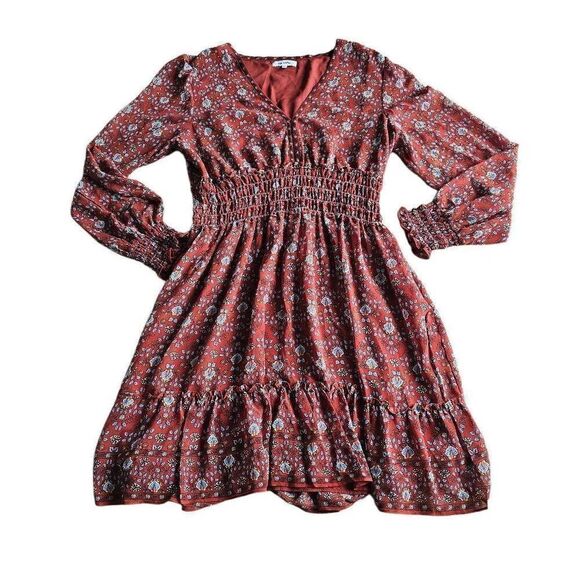 Max Studio Dresses & Skirts - Max studio womens Sz L burn orange floral V neck Smocked maxi dress